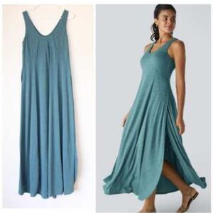 Halara U neck Casual Maxi Dress with High Slits Tank Dress Blue Extra Large